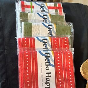 Hello happy towels (6) 17x27” waffle textured kitchen double sided hand towels